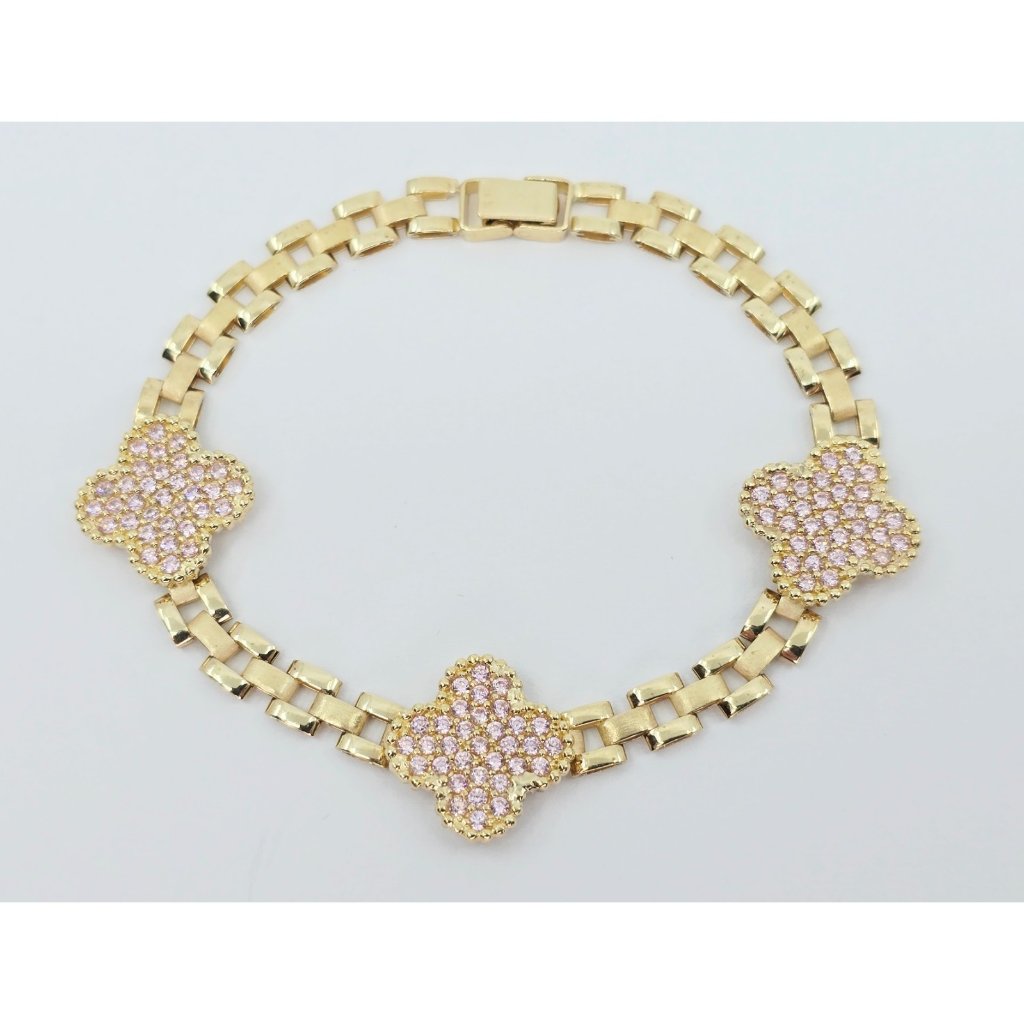 unique 10k solid yellow gold four leaf clover rolex link chain cz bracelet 7 l
